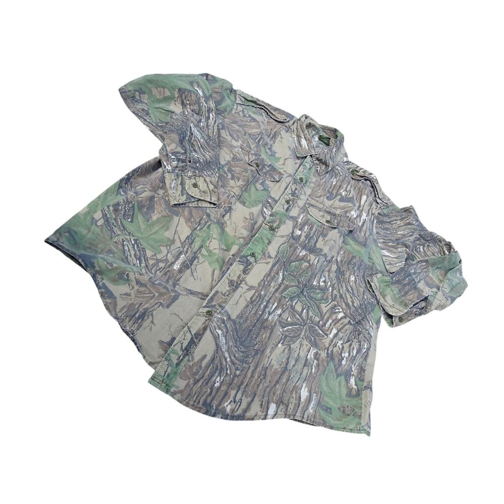 Vintage 90s Spartan Realtree Camo Long Sleeve Shirt XXL USA Made Distressed